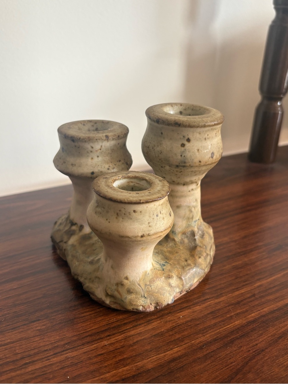 Vintage Handmade Studio Pottery Triple Candle Holder